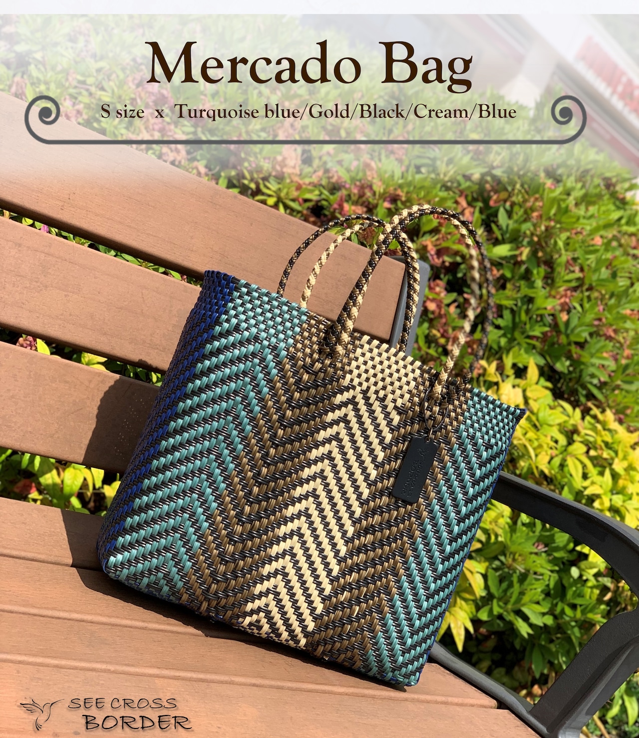 S Mercado Bag (Normal handle) Turquoise blue/Gold/Black/Cream/Blue
