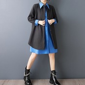 レイヤード風 配色 シャツワンピース  00130