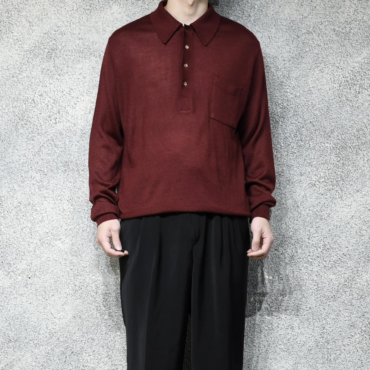 70's~ 4B acryl knit polo burgundy