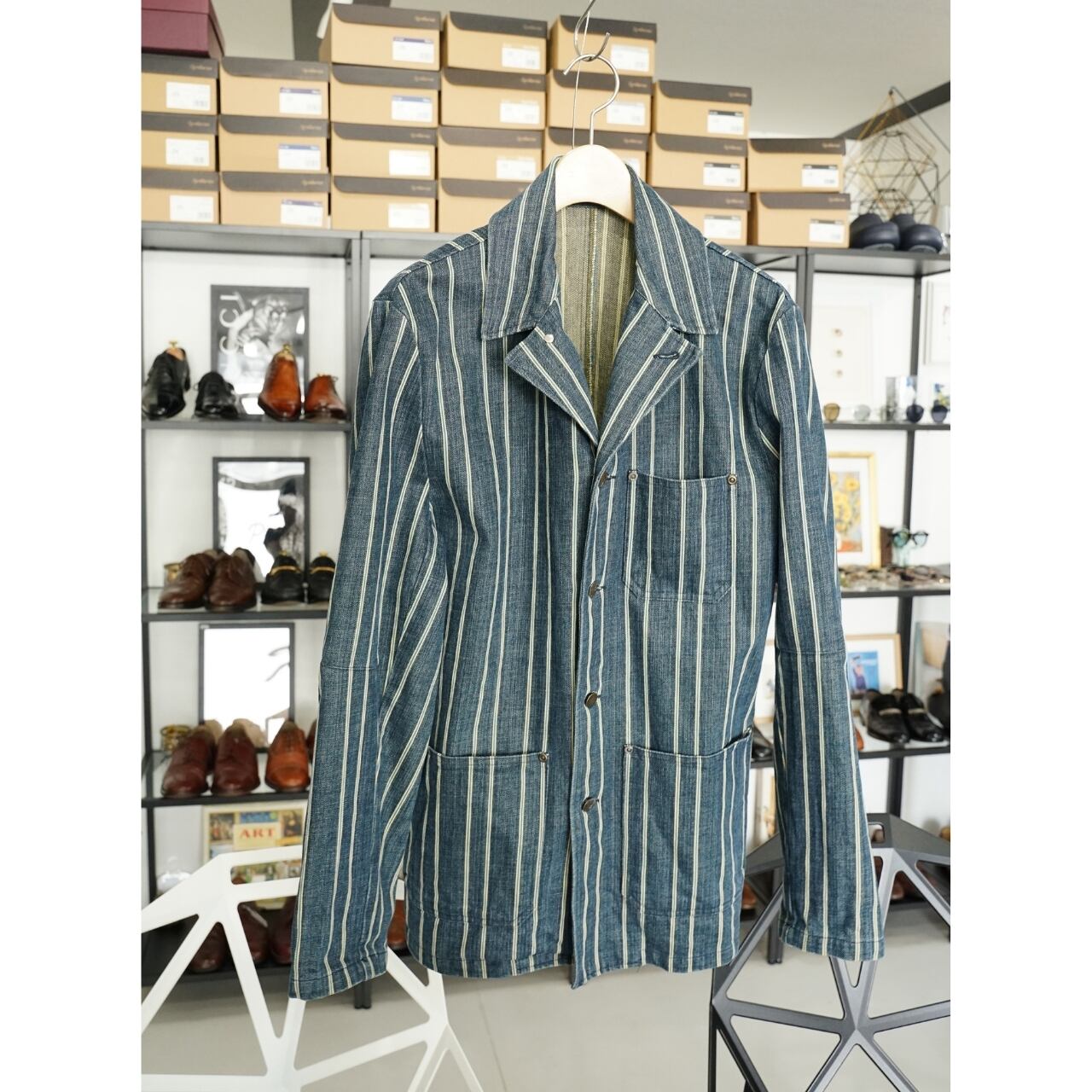 ストライプ デニムジャケット ユーロ コットン M〜L|NA363