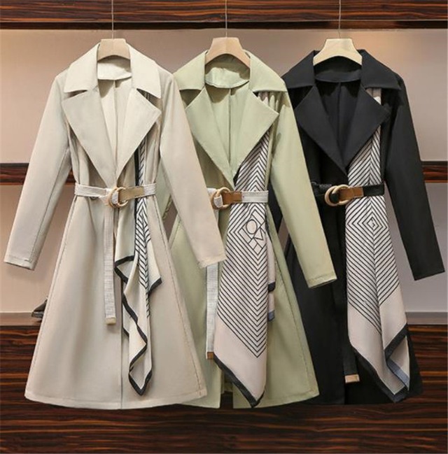 魅力を増すコツ ラージサイズ 婦人服 スカーフ トレンチコート 中・長セクションコート秋