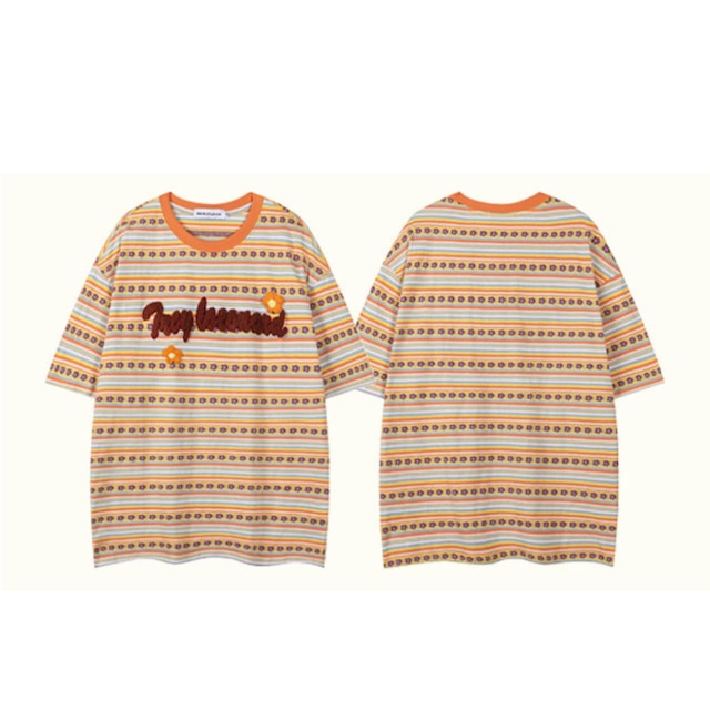 フラワーボーダーレタリングパッチTシャツ 1col R02306