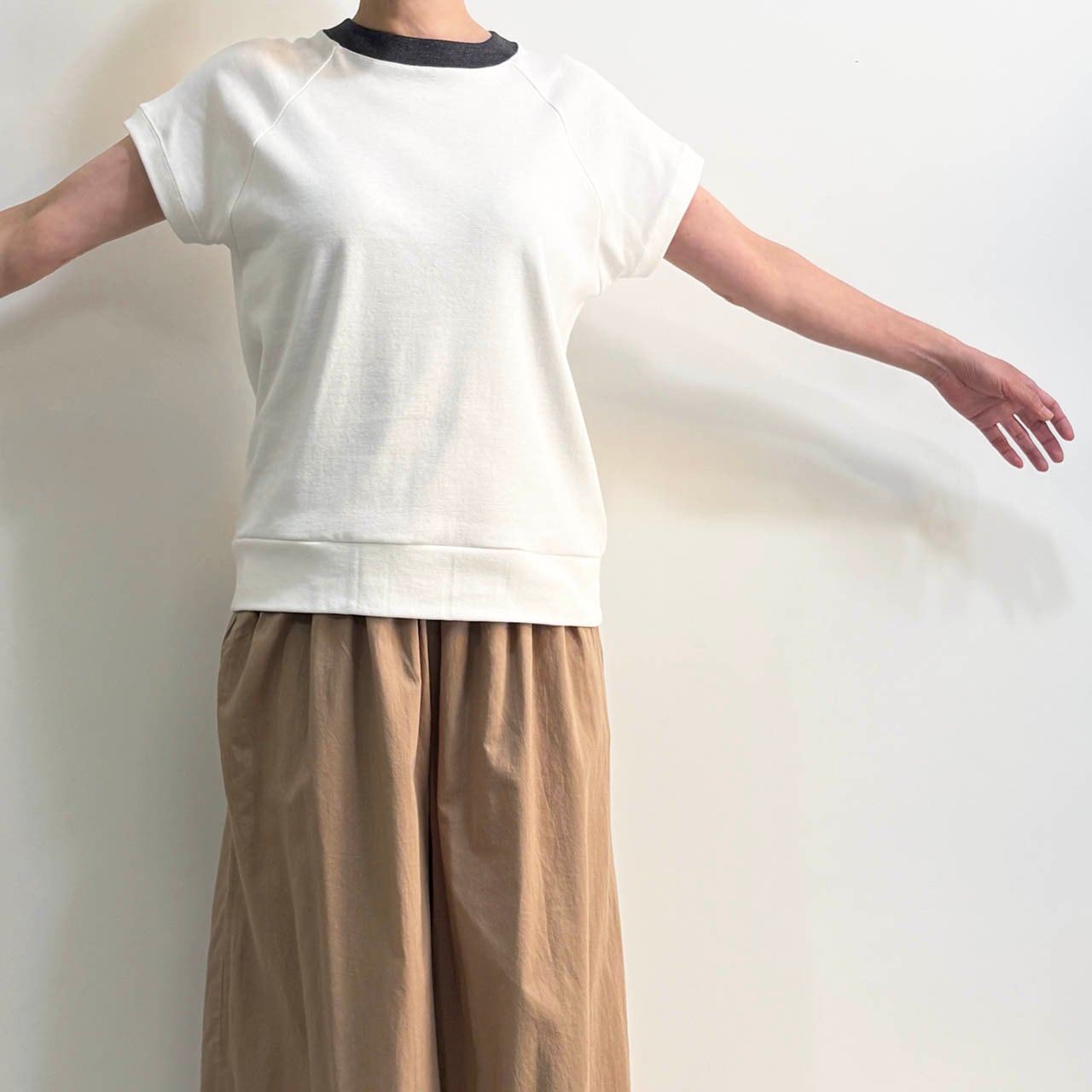 HARMONIE アルモニ 82550845 オーガニックコットン 配色フライス フレンチスリーブTシャツ