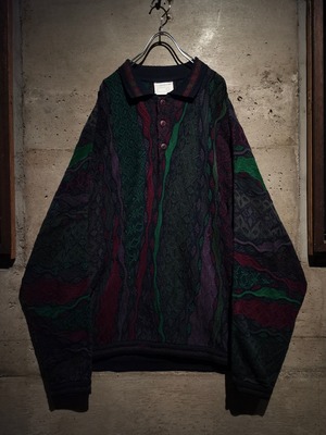 【Caka】"COOGI" Crazy Pattern Vintage 3D Knit Polo