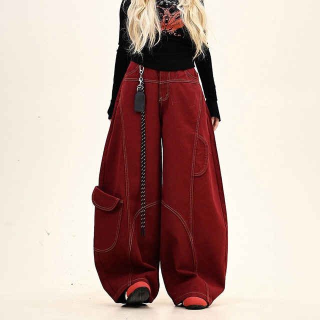 コントラストステッチパネルカーゴワイドパンツ 2col   R01886