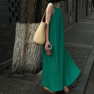 green long pleats one-piece　＜d100229＞