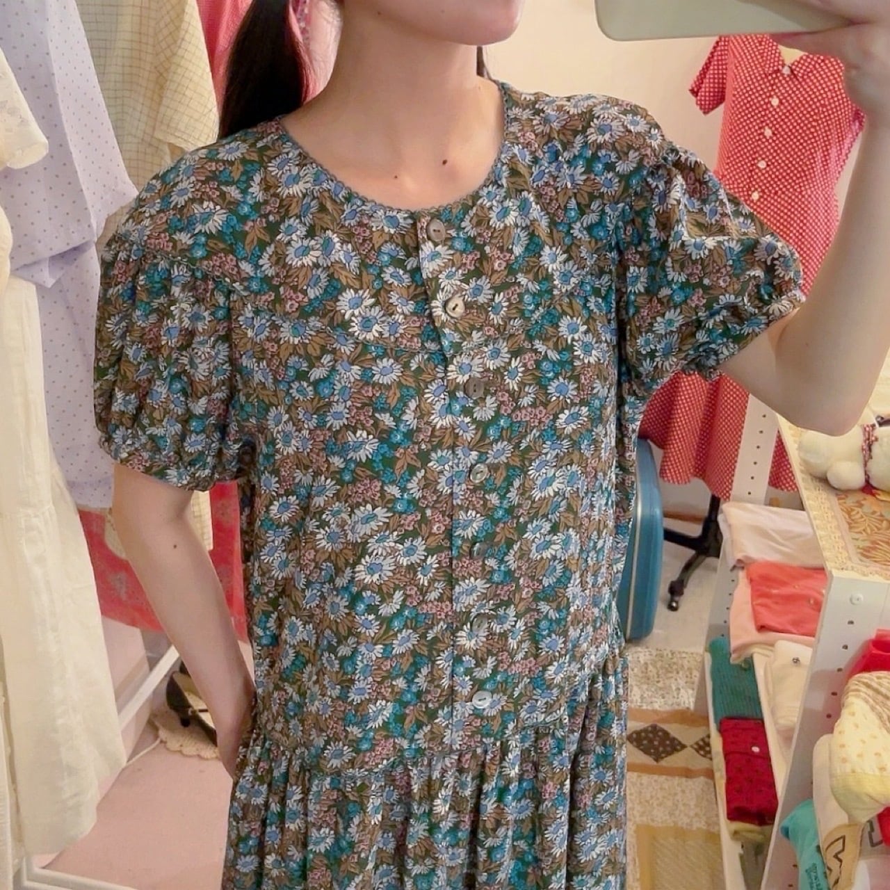 blue daisy round gather one-piece