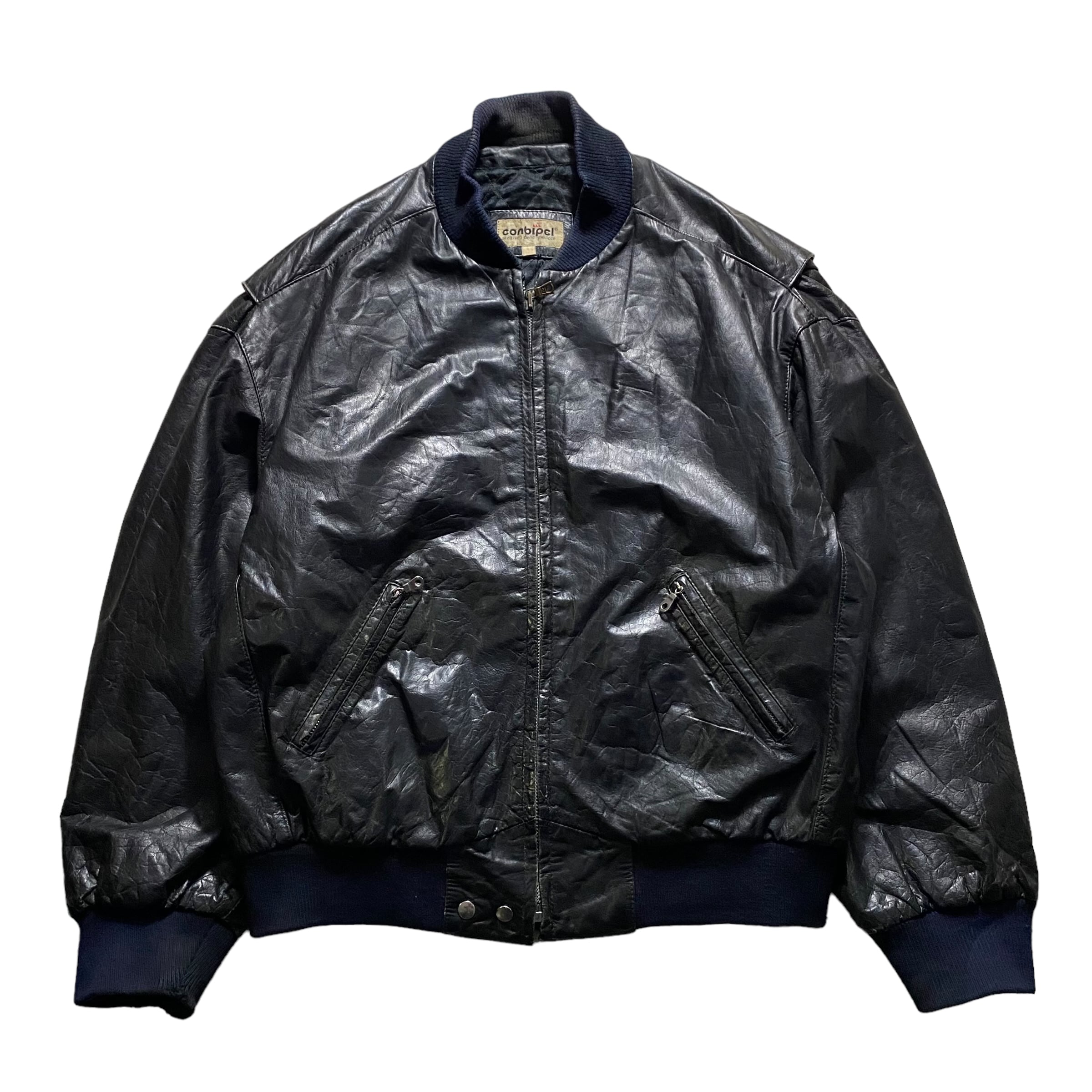 カラーブラックvintage lether design bomber jacket  L