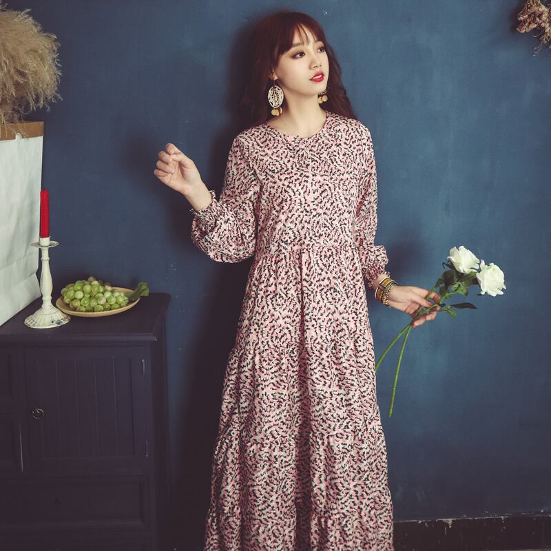 タイタイドブランドボヘミアンビーチスカートレトロプリントロングスカートエスニックホリデースタイルルーズスリムドレス 延命家ファッション3099074