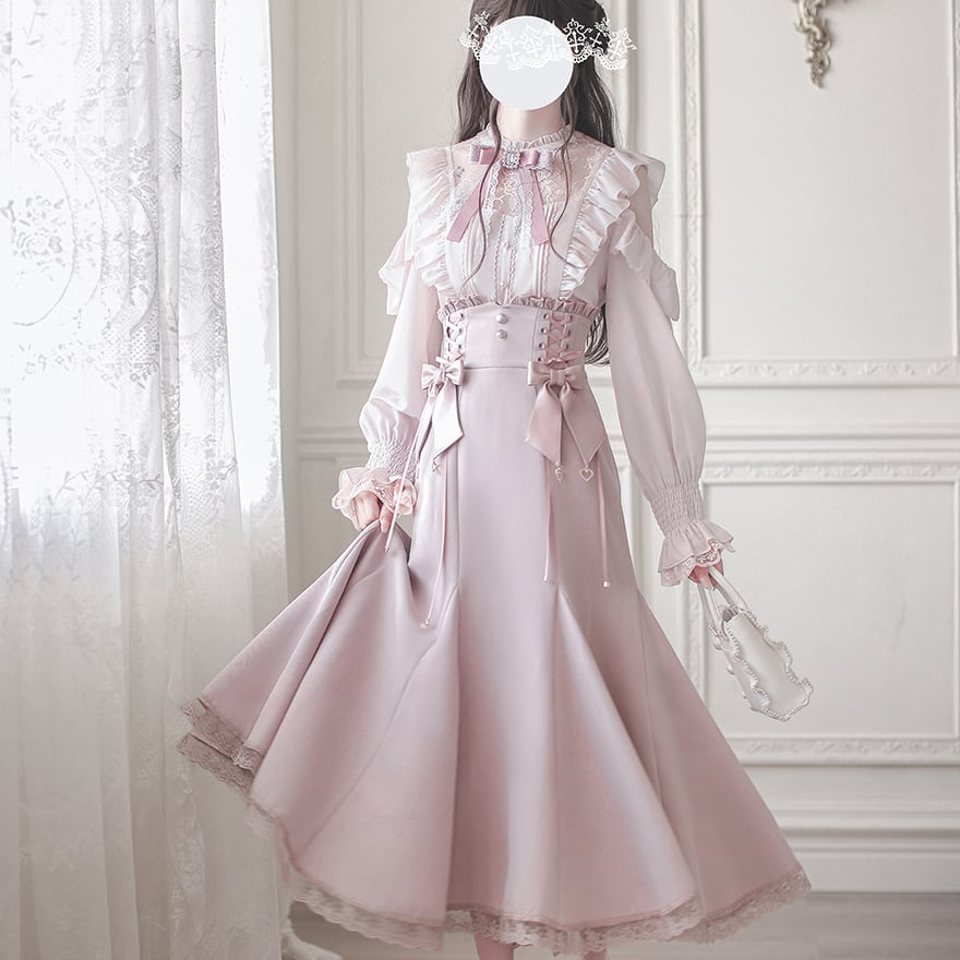 ロリィタ 控えめ スカート マーメイドスカート  編み上げ ピンク 清楚系 胡桃木