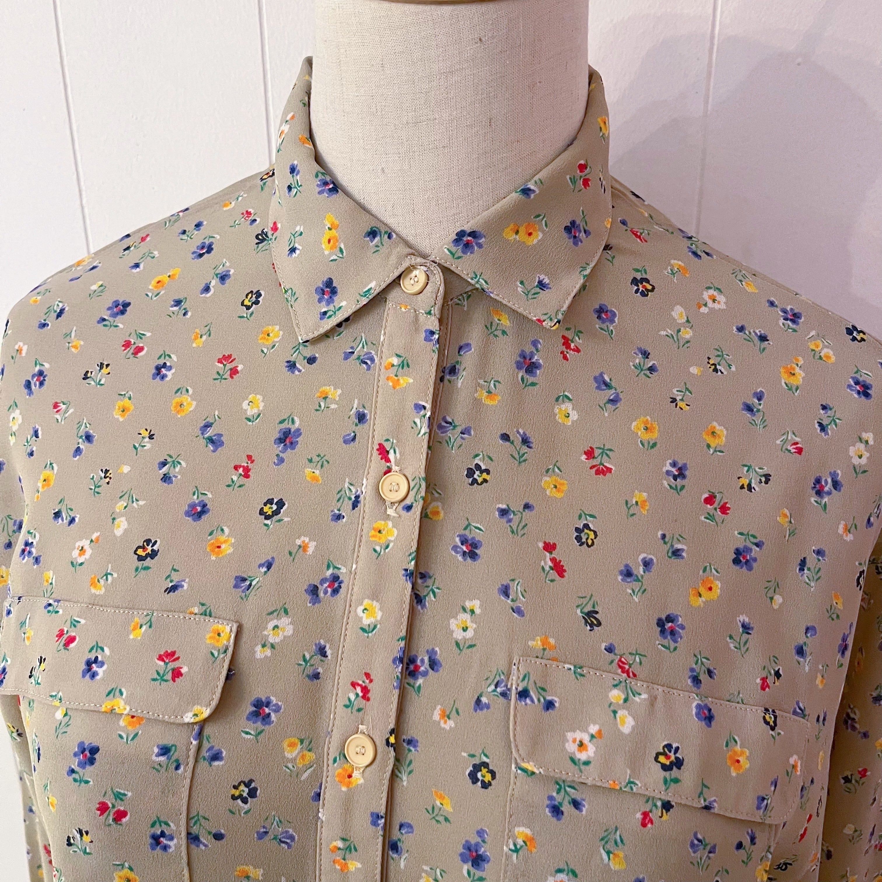 yellow purple mini flower sheer blouse