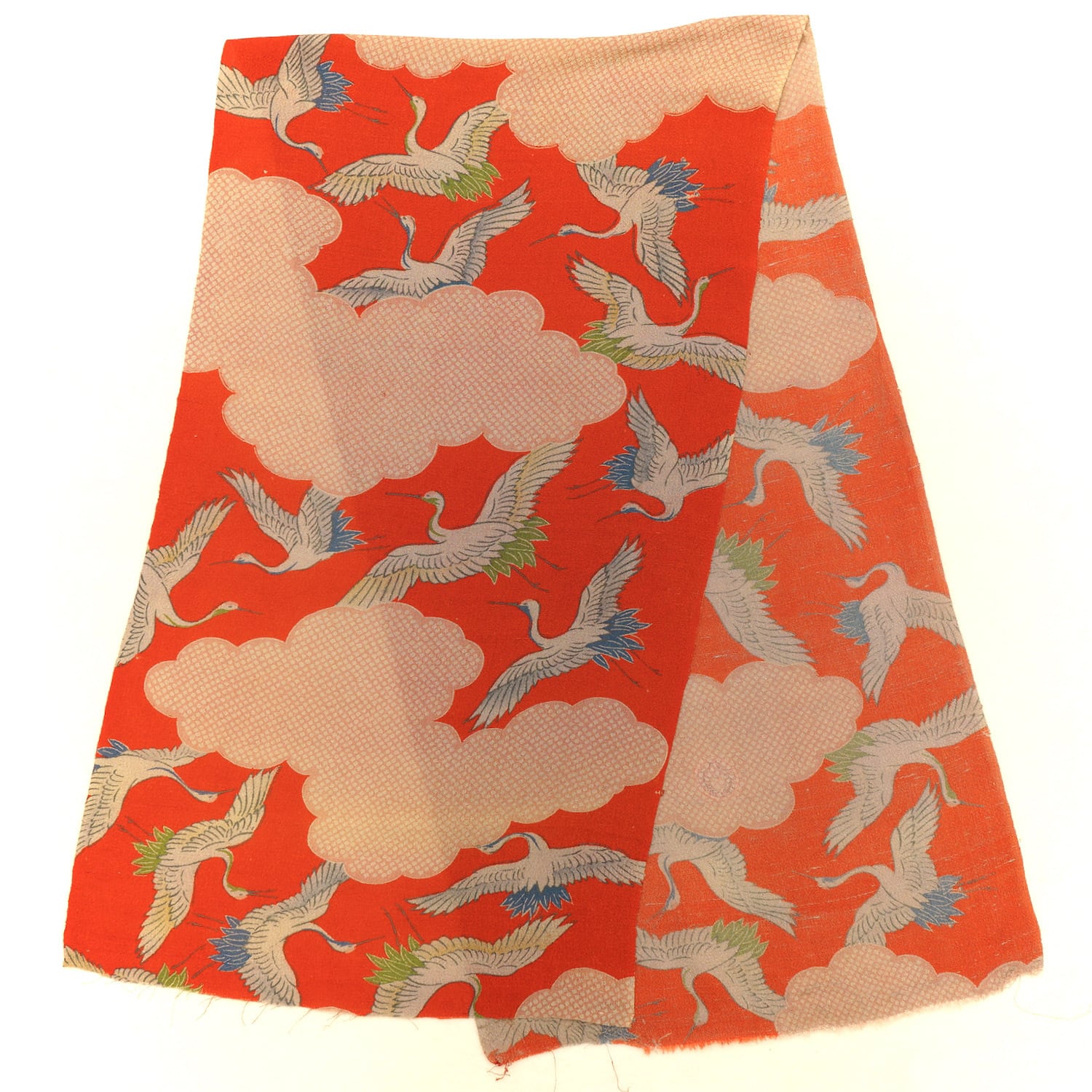 アンティーク着物　正絹　真っ赤な赤縮緬　古布　リメイク アンティーク】ワンタッチ着物 くらわん着物 正絹銘仙小紋