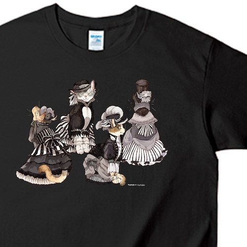 Stripes cat Tシャツ黒