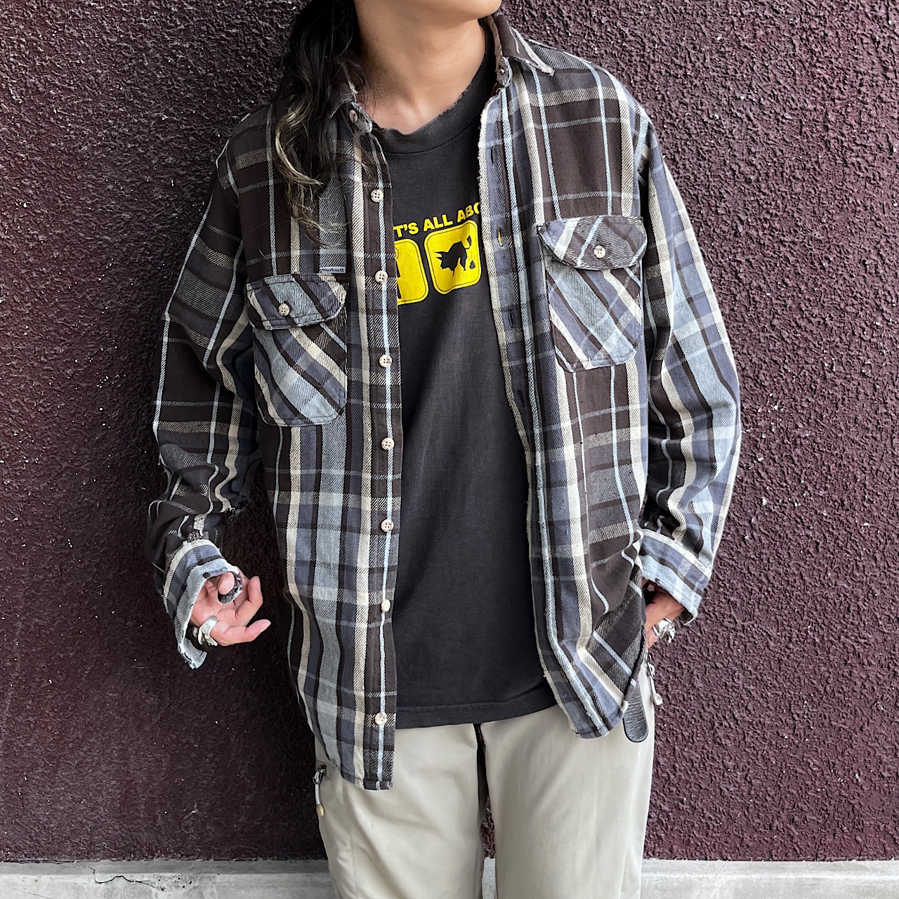 80年代〜 襤褸 Carhartt カーハート 長袖 ヘビーネルシャツ チェック 