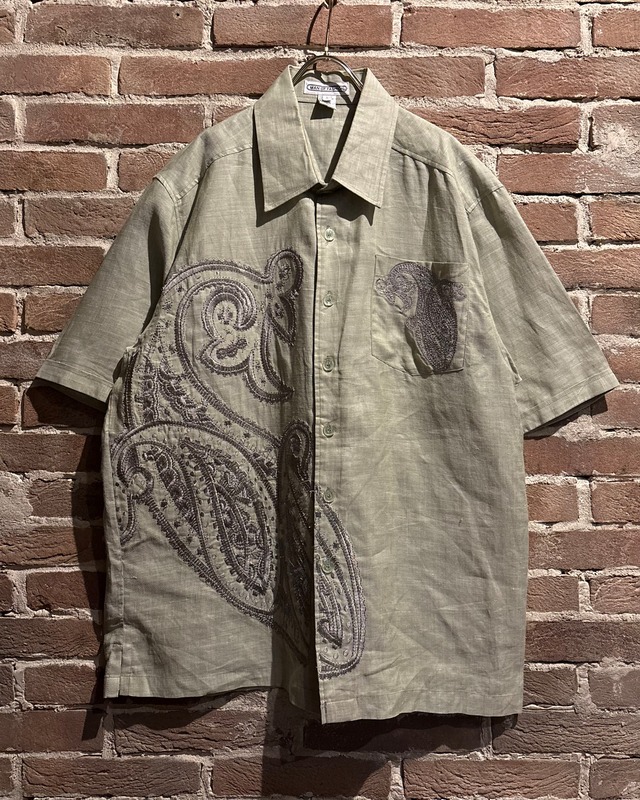 【Caka act3】Beautiful Paisley Embroidery Vintage Loose S/S Linen Shirt