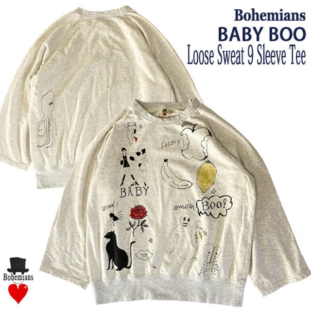 BABY BOO LOOSE SWEAT 9 SLEEVE TEE ベビーブー ルーズ スウェット 9分丈袖 Tシャツ ラグラン ユニセックス BOHEMIANS ボヘミアンズ