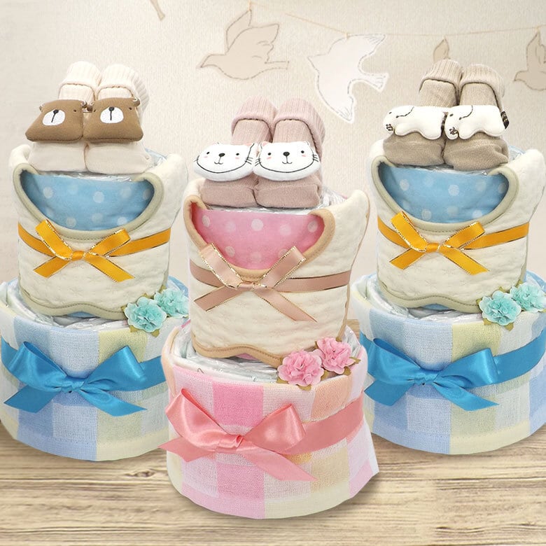 おむつケーキ 男の子 女の子 男女兼用 2段 ベビーソックス スタイ