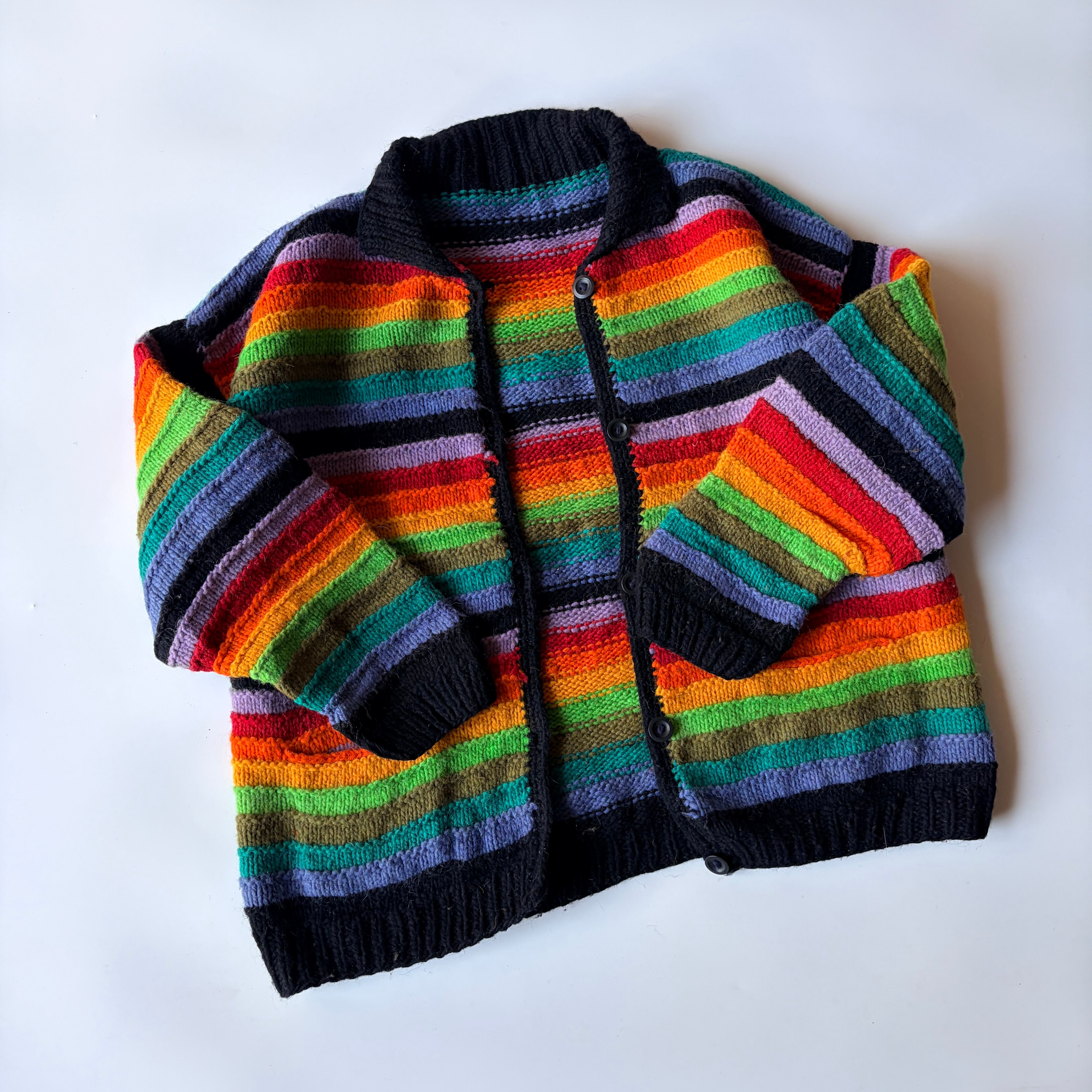 【超希少】70's エクアドルハンドニット　フラワー　レインボー Rainbow” Ecuador hand Knit / エクアドルニット / レインボー◎ / JKT