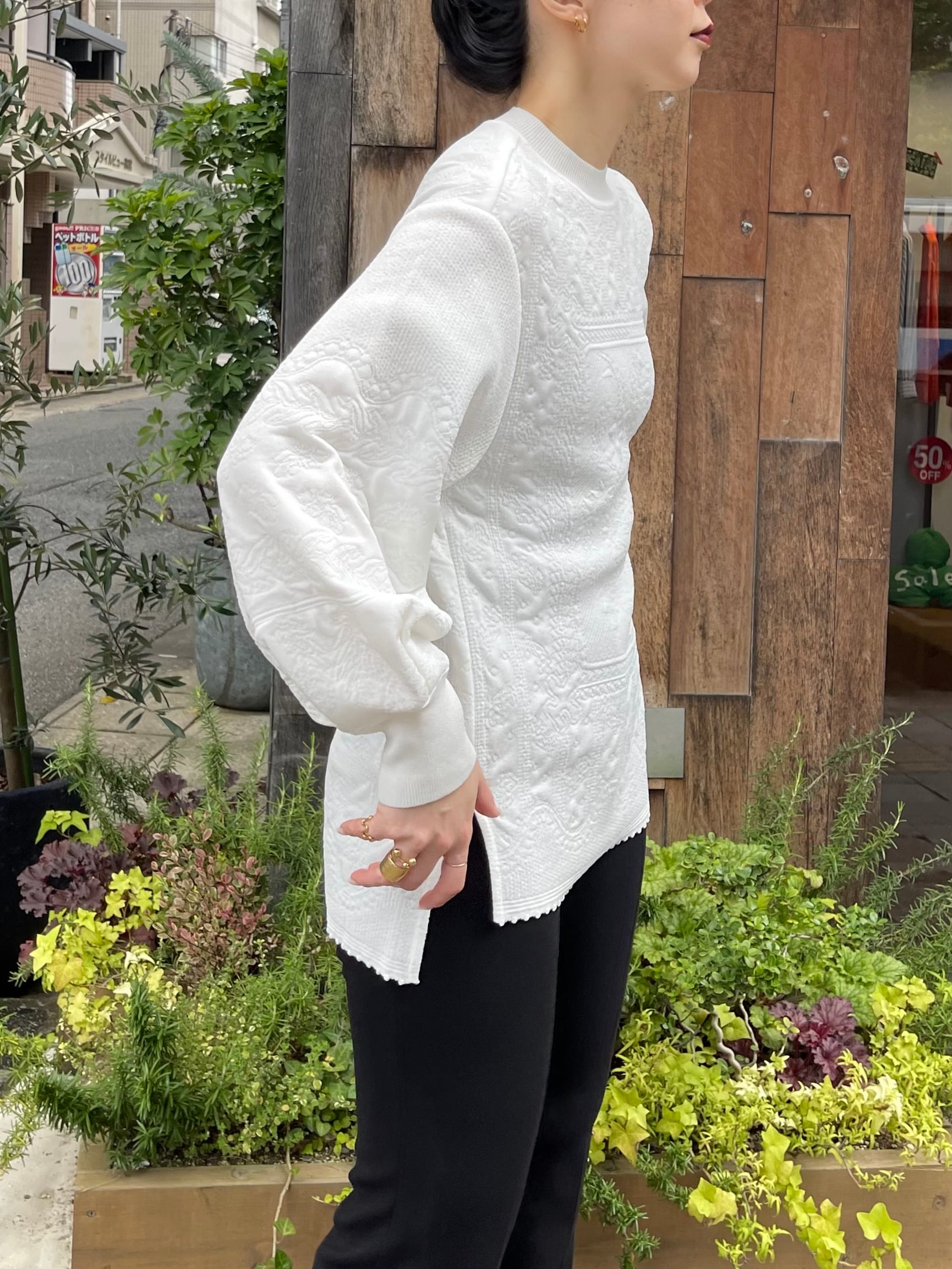 23AW】Mame Kurogouchi マメクロゴウチ / FLORAL JACQUARD KNITTED TOP