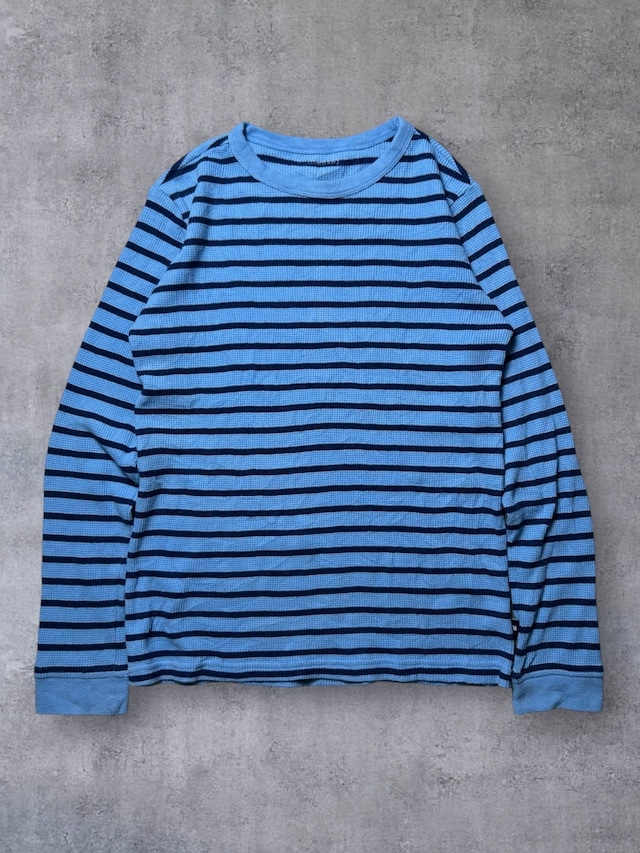 Thermal Waffle Knit Navy Stripe Light Blue Long Sleeve Shirf Thermal Waffle Knit Navy Stripe Light Blue Long Sleeve Shirf