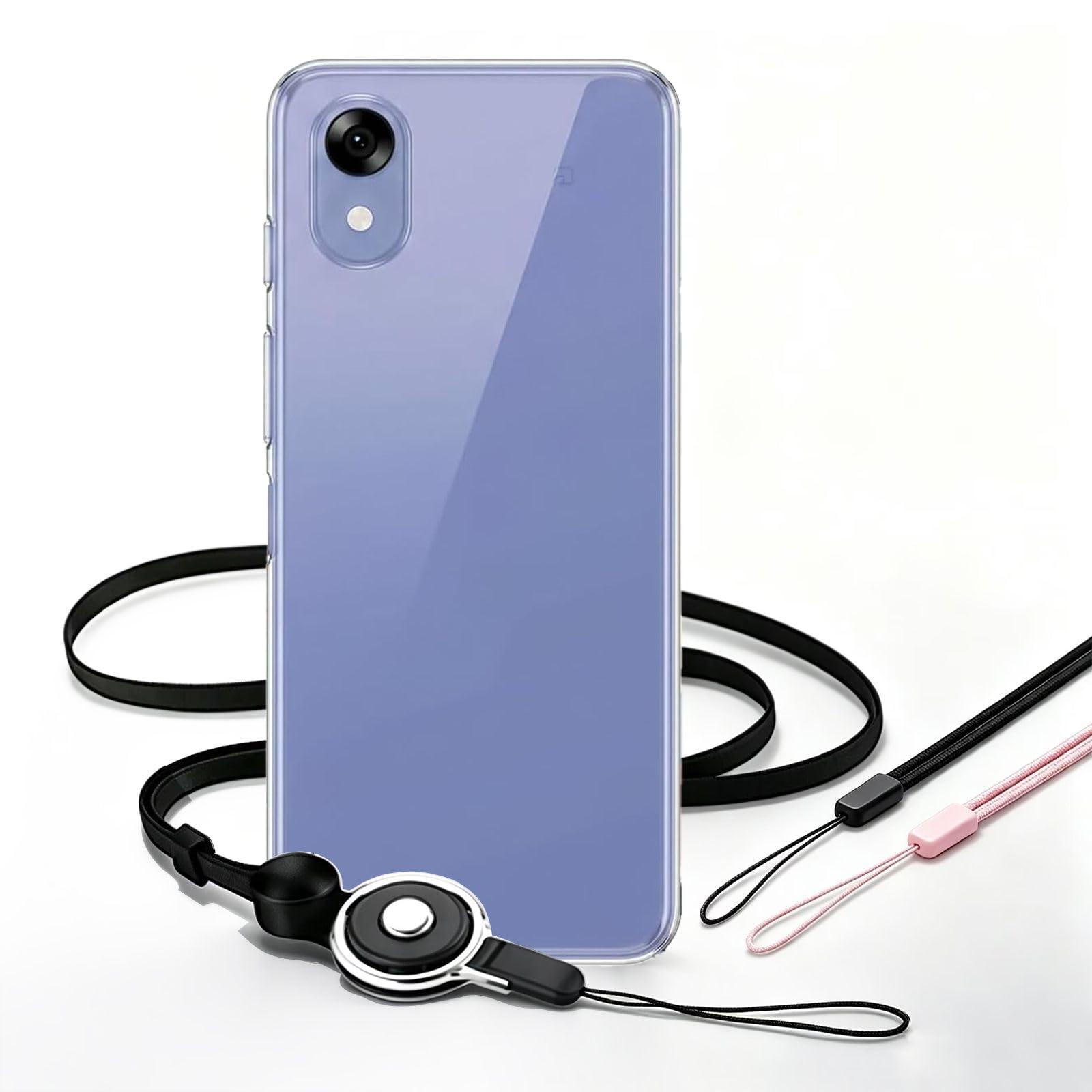 適用 かんたんスマホ5 A601ZT ケース クリア 【 Xungoujp ストラップ付き 三本付き クリアケース 】 かんたんスマホ5A601ZT スマホケース かんたんスマホ5 カバー 透明 ソフト バンパー 首掛け ネックストラップ ハンドストラップ 軽量 TPU