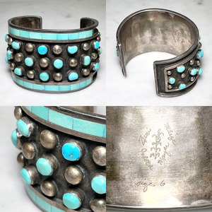 vintage Jobeth Mayes silver wide cuff bangle set with turquoise
