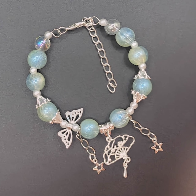 イエローブルー×ホワイトのさわやかブレスレット(No.14)