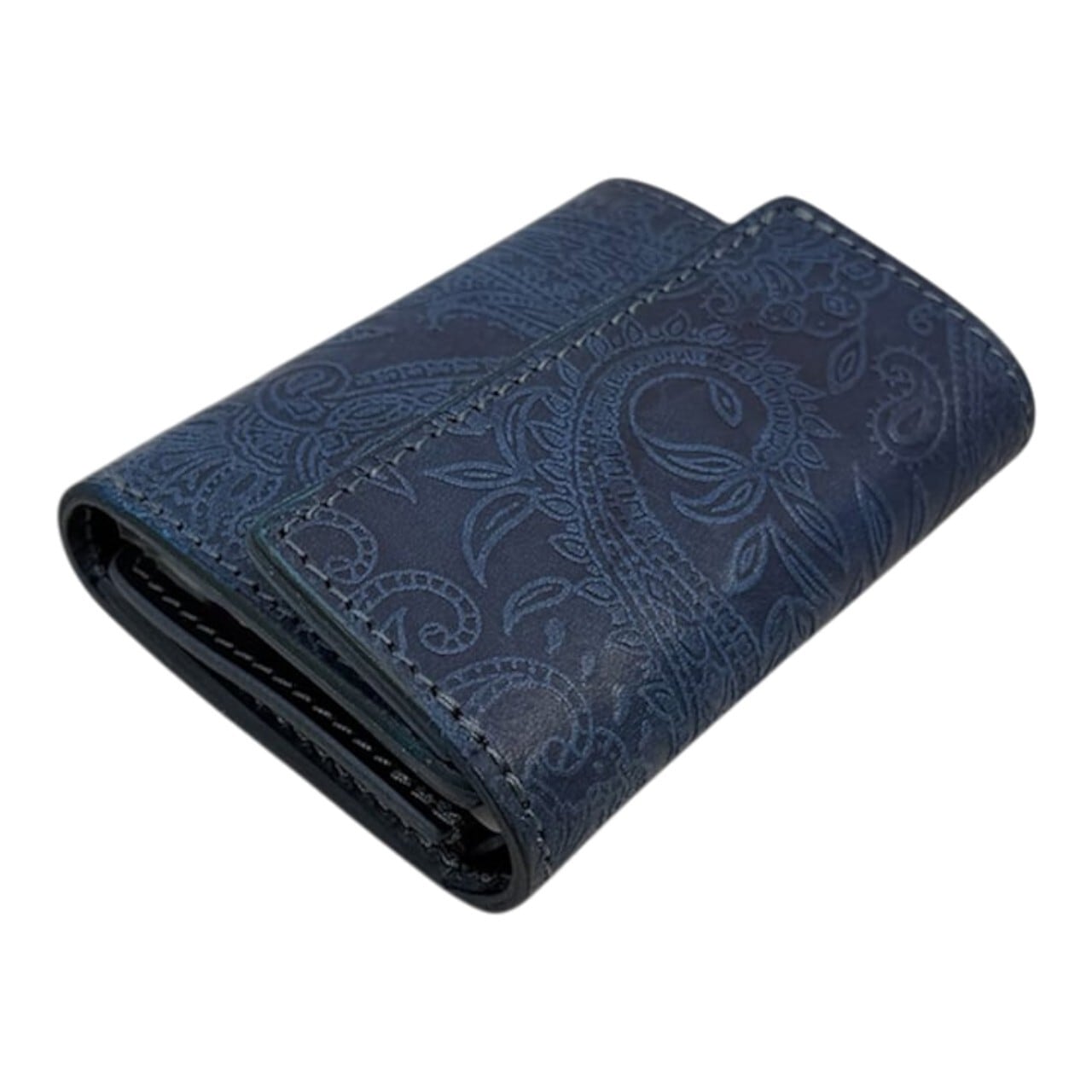 Re-ACT / Indigo Paisley Three Fold Mini Wallet - 藍染レザー