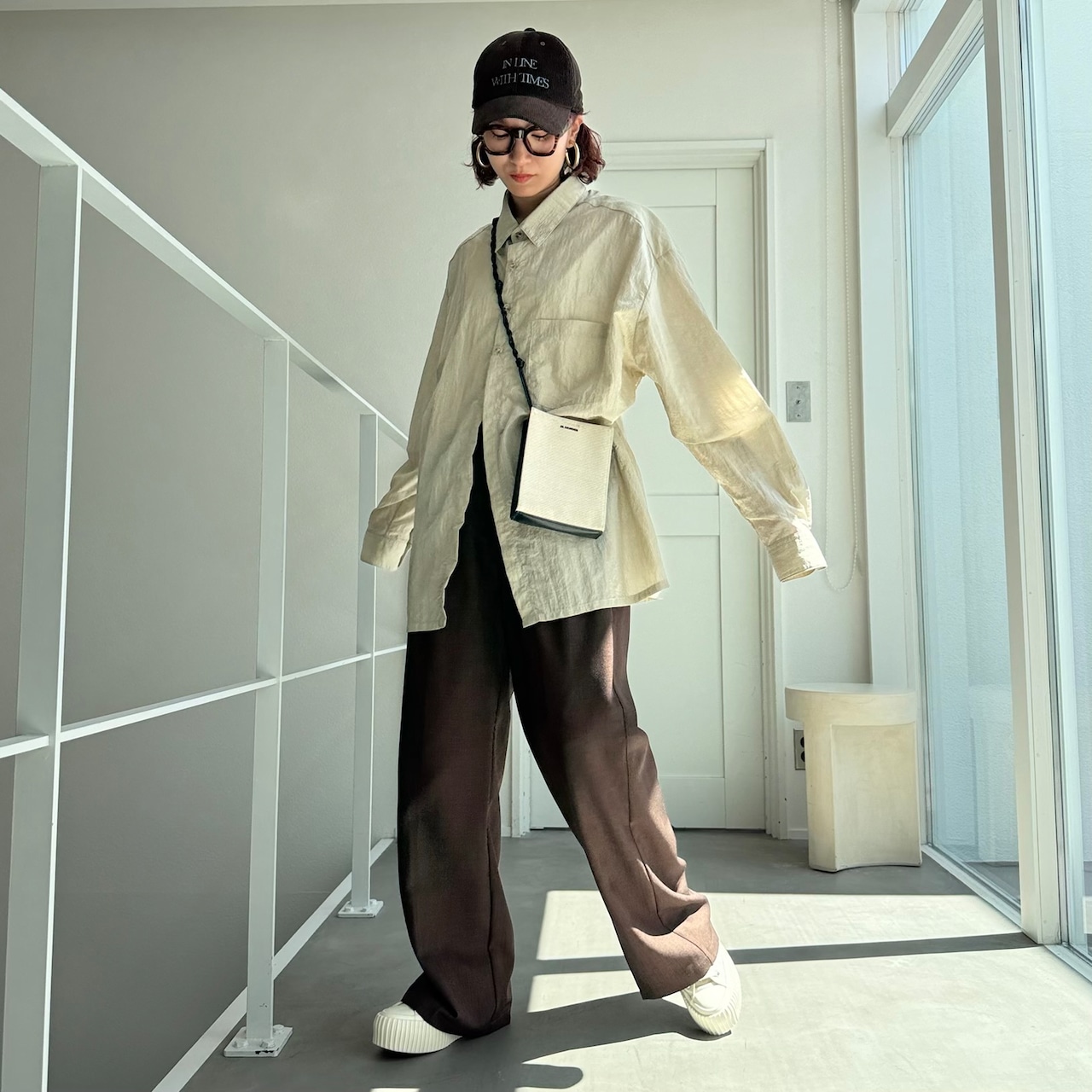 ダブルウエストスラックスPT/ダークブラウン