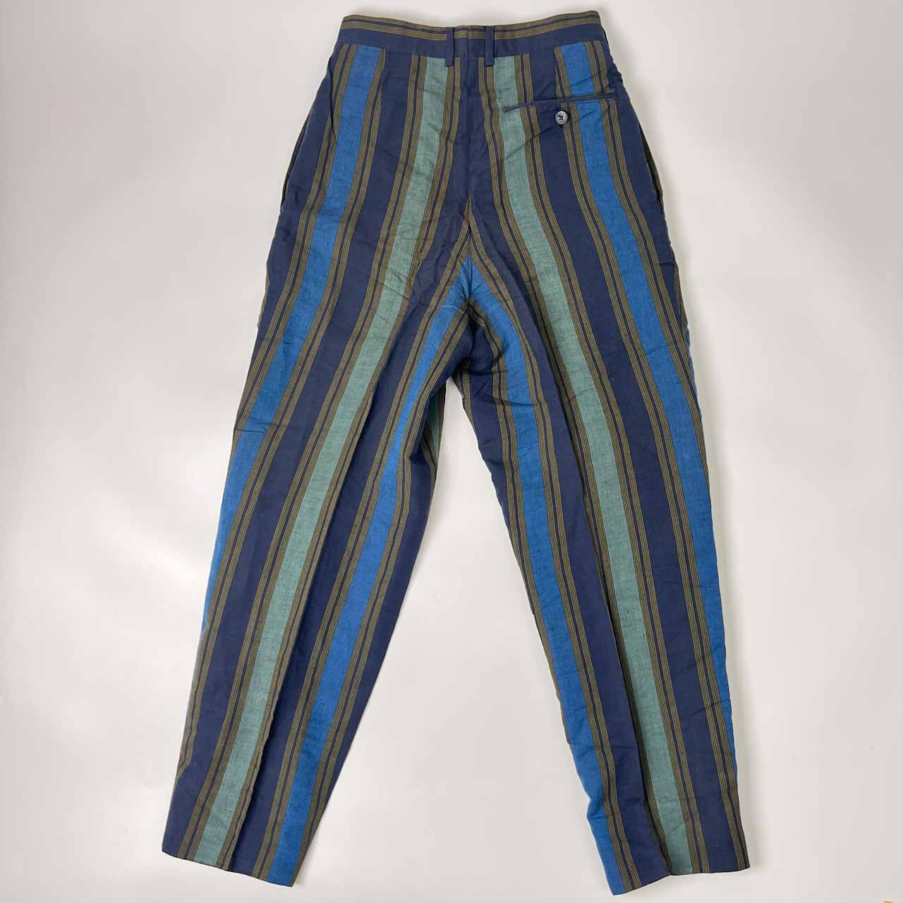 90s イタリア製 リネン混 GIAN MARCO VENTURI ジャンマルコベンチューリ ストライプ ツータック パンツ スラックス 44/マルチ メンズ