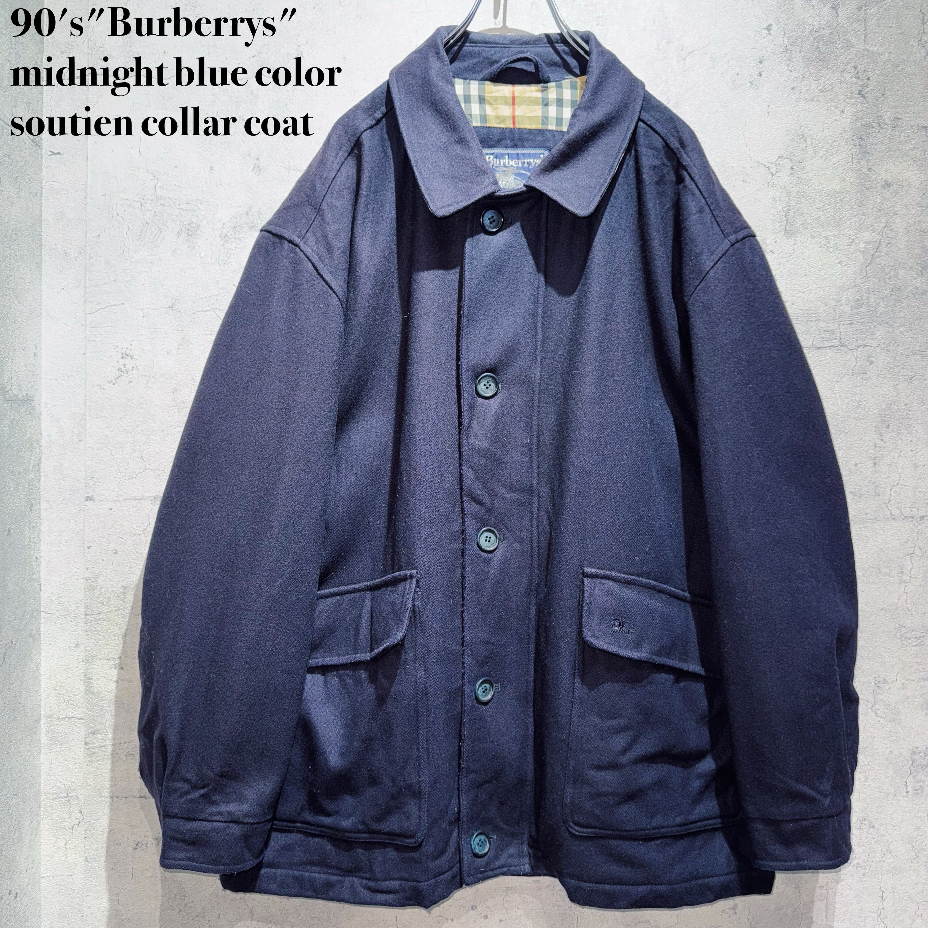 90's"Burberrys"midnight blue color soutien collar coat