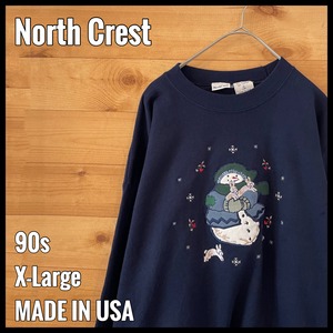 【North Crest】90s USA製 カワイイ系 スウェット トレーナー 雪だるま うさぎ XL ビッグサイズ オーバーサイズ US古着