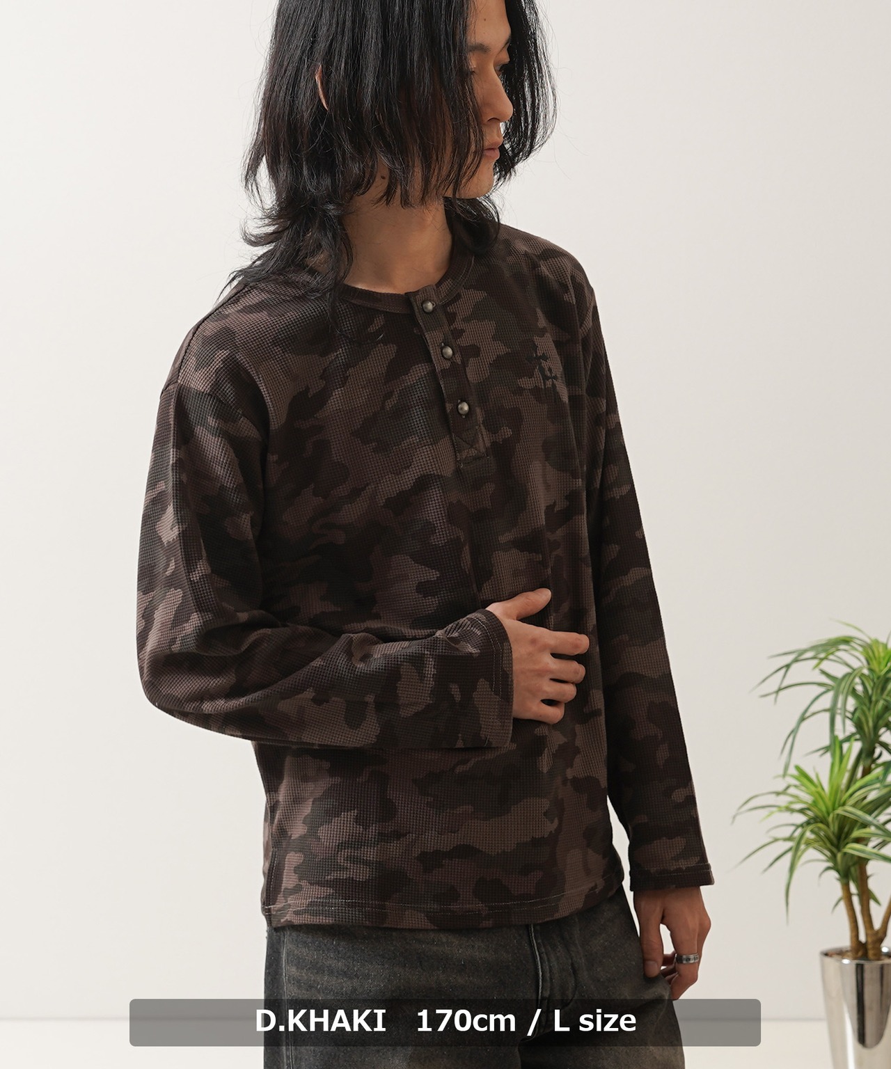 ◆クロス刺繍 サーマル ヘンリーネックロンT◆wi-603032