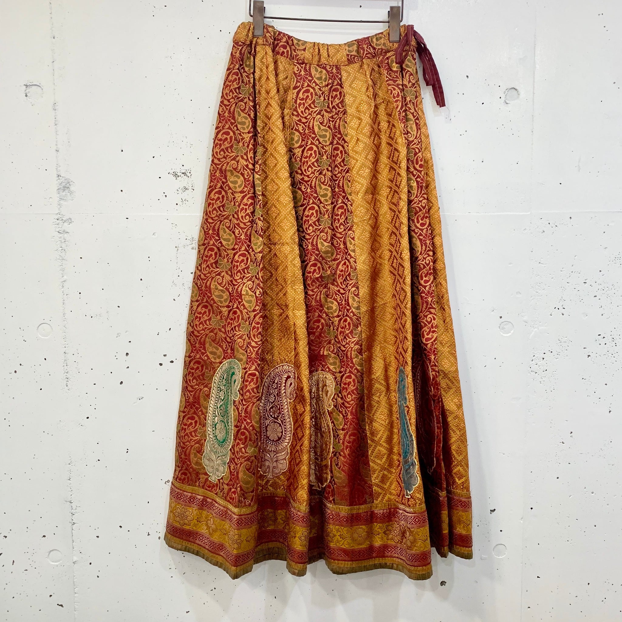 アメリカ古着  民族調 織地刺繍 スカート エスニック ロングフレア