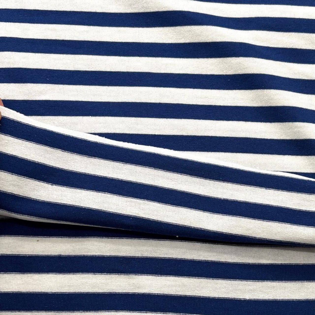 ★NY055◆2m◆綿100%天竺ニット生地◆ボーダー★ホワイト×ブルー