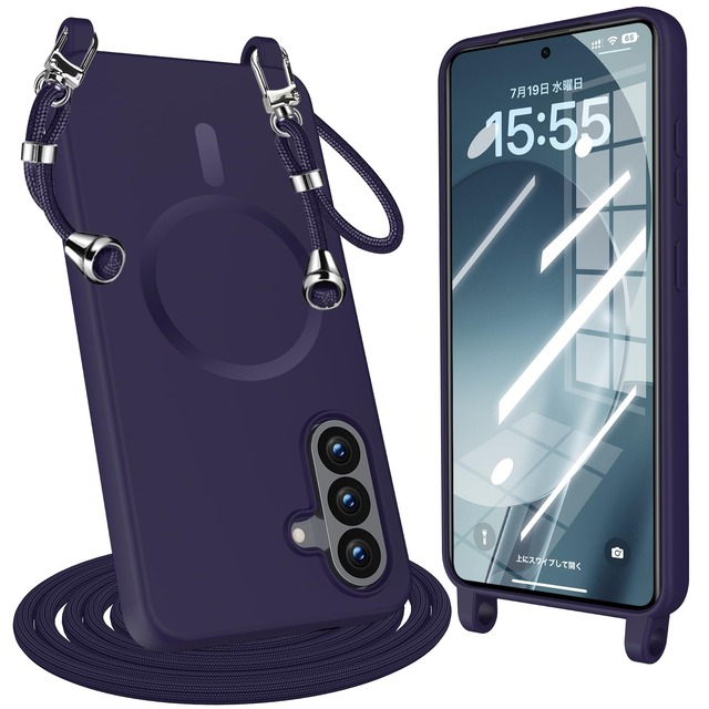 QOUNVYW 向け Galaxy A56 5G 用のケース Magnetic 対応 耐衝撃 シリコン 薄型軽量 TPU 斜めかけ ダークブルー