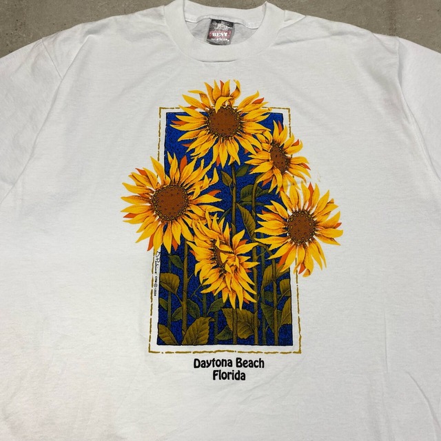 90年代 ヴィンテージ 花 ひまわり 向日葵 アート プリントTシャツ 