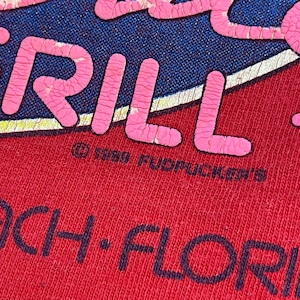 【anvil】80s USA製 BAR&GRILL レストラン アドバタイジング Tシャツ ワンポイントロゴ バックプリント シングルステッチ アンビル 半袖 XL ビッグサイズ US古着
