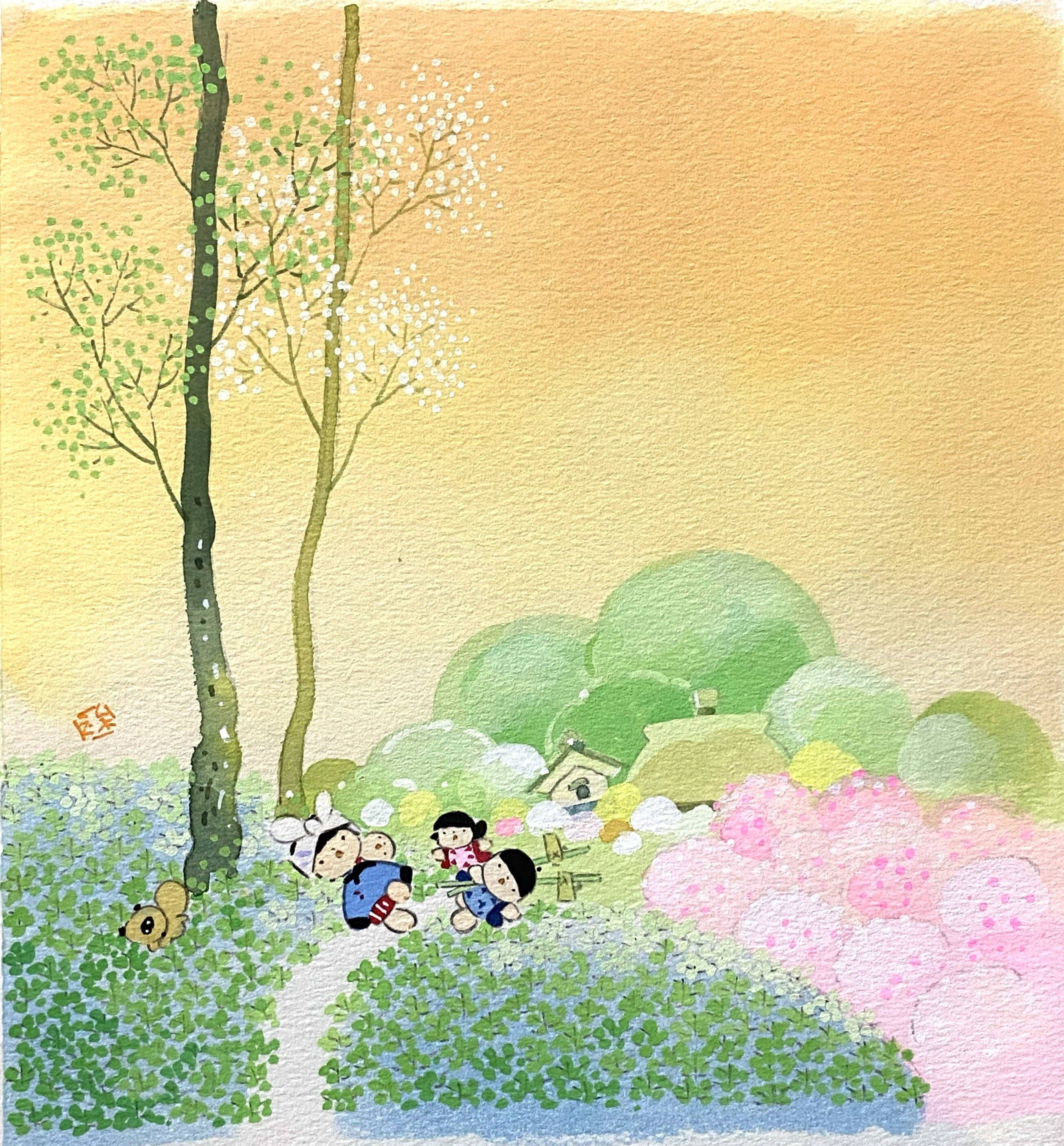 原画 「わらべ唄の聞こえる景色」A4サイズ （額装付き・送料無料