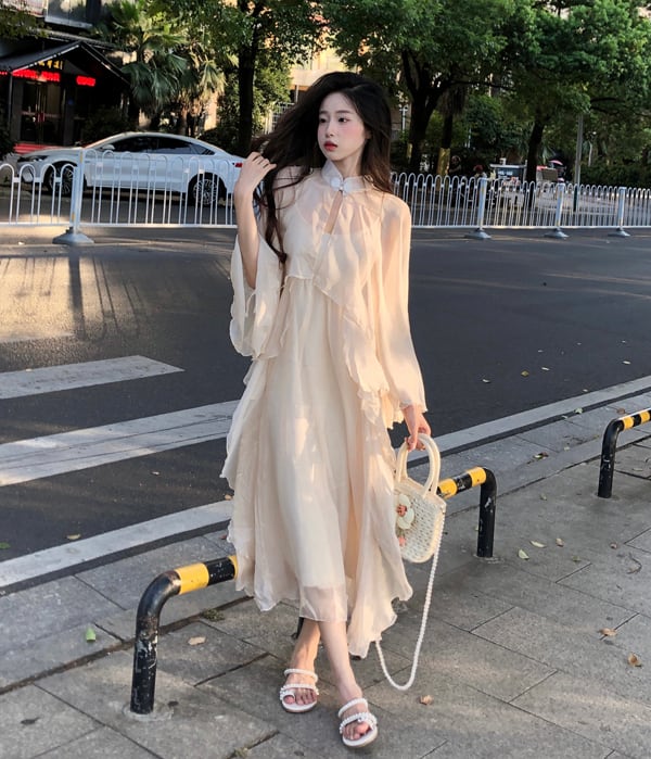 ワンピース レディース レトロ風 高見え 黒 Aライン 長袖 膝丈 清楚系