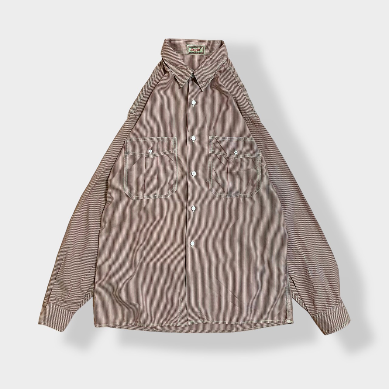 【Pooh】イタリア製 ストライプシャツ 長袖シャツ カジュアルシャツ 両胸ポケット L相当 ITALY EU古着 ヨーロッパ古着