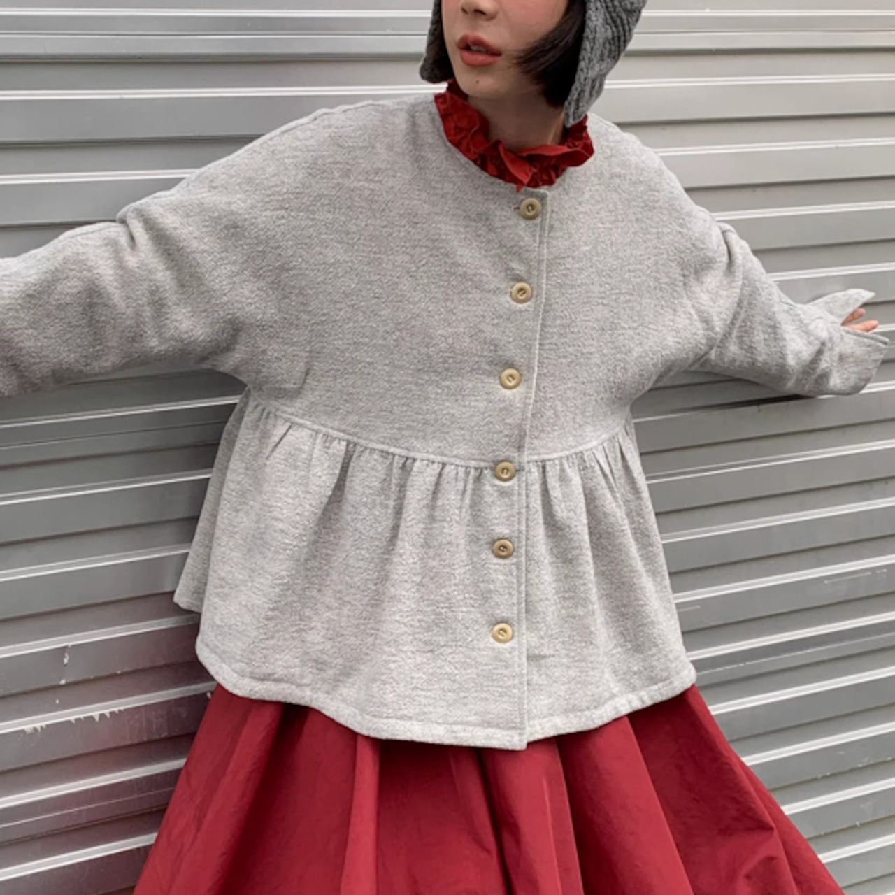 【3color】小フリルが揺れる物語色のハイネック綿シャツ《W0206》