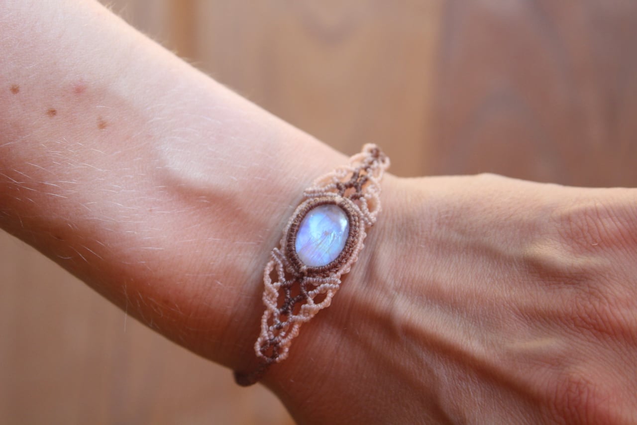 Rainbow moonstone micro macrame bracelet