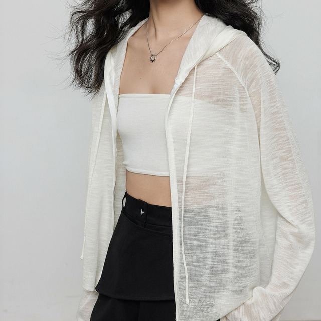 Sheer zip-up hooded A00157