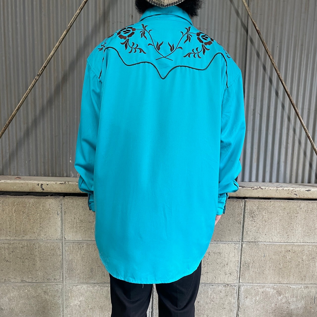Panhamdle Slim 長袖 花柄 刺繍 ウエスタンシャツ メンズXL 古着 