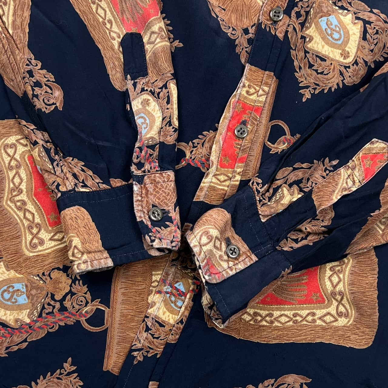 Karl Helmut カールヘルム バロック調 デザイン レーヨン 長袖 シャツ /ネイビー系 メンズ