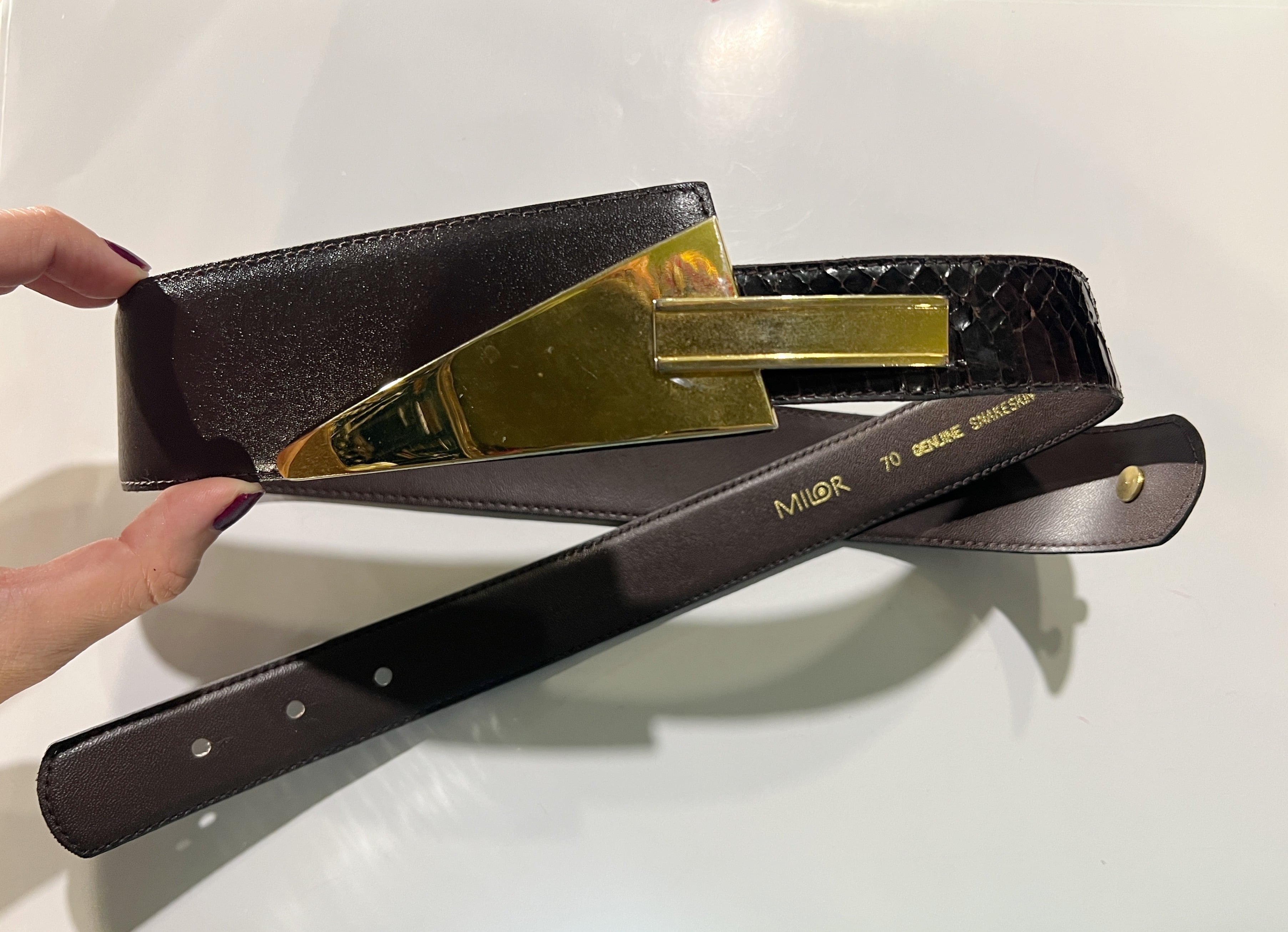 ★Special★ 80s ITALY designer's “MILOR” Snake Leather × Gold Buckle Belt
