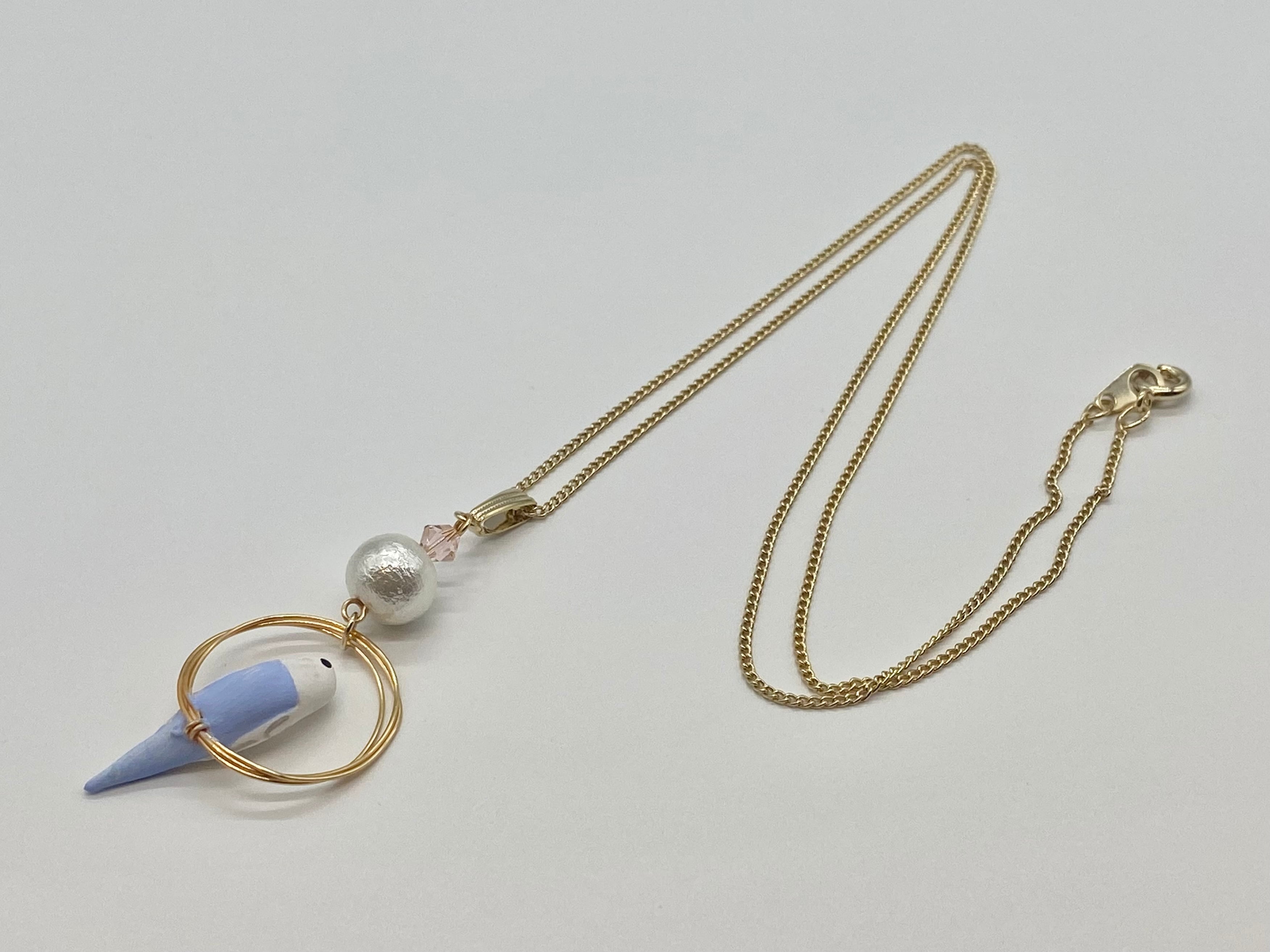 セキセイインコ水色 コットンパール付ペンダント