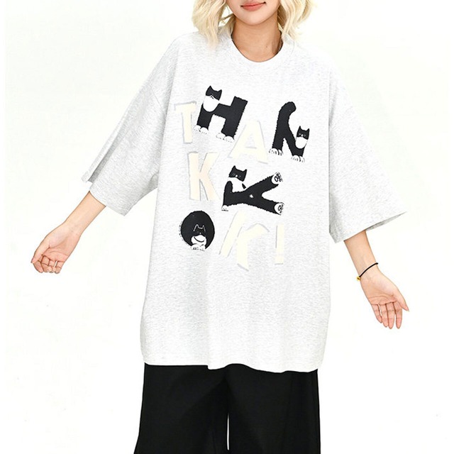 キャットタイポグラフィボリュームシルエットTシャツ 2col   R02201