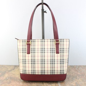 .BURBERRY CHECK PATTERNED LOGO COTTON LEATHER TOTE BAG/バーバリーチェック柄ロゴコットンキャンバストートバッグ2000000066226